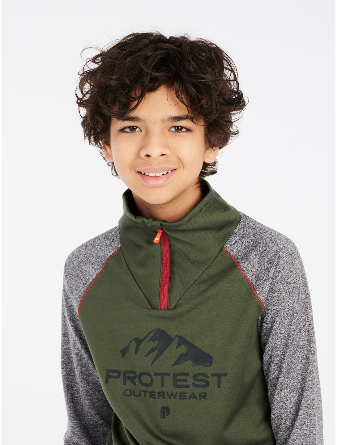 Protest, PRTRAF JR 1/4 zip pull de ski enfants Thyme gris, vert 