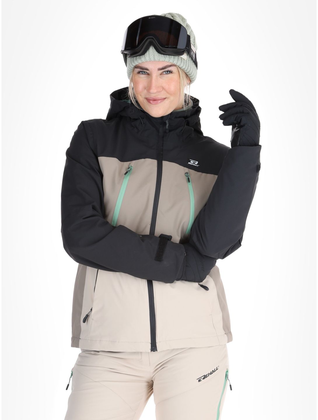 Rehall, Meave-R veste de ski femmes Feldspar beige, noir, vert 