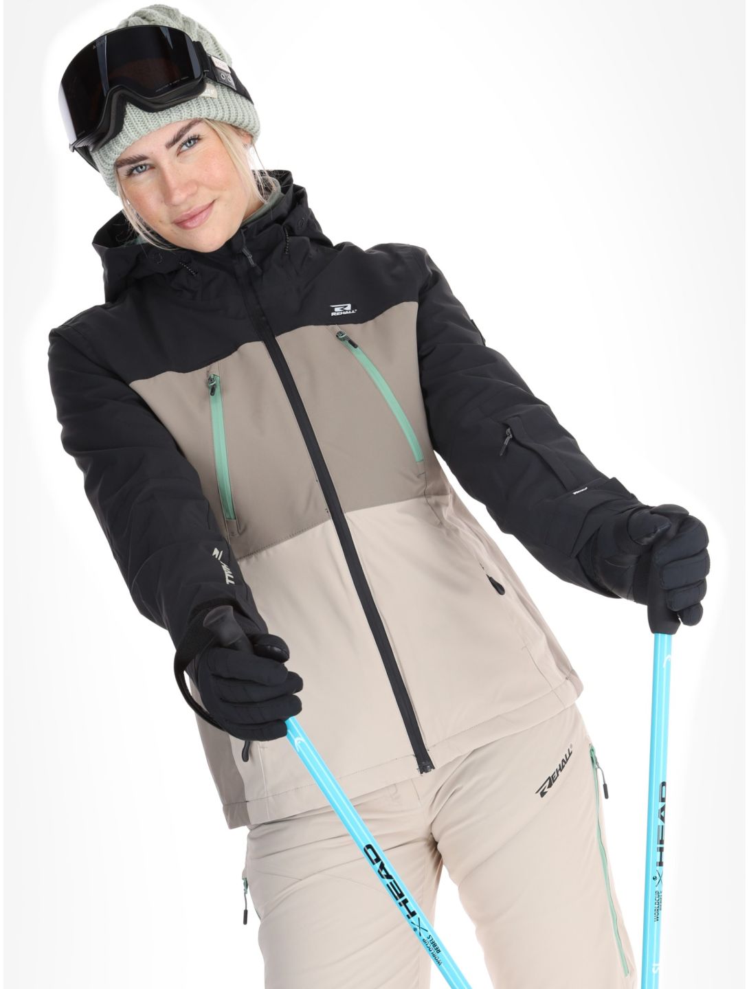 Rehall, Meave-R veste de ski femmes Feldspar beige, noir, vert 