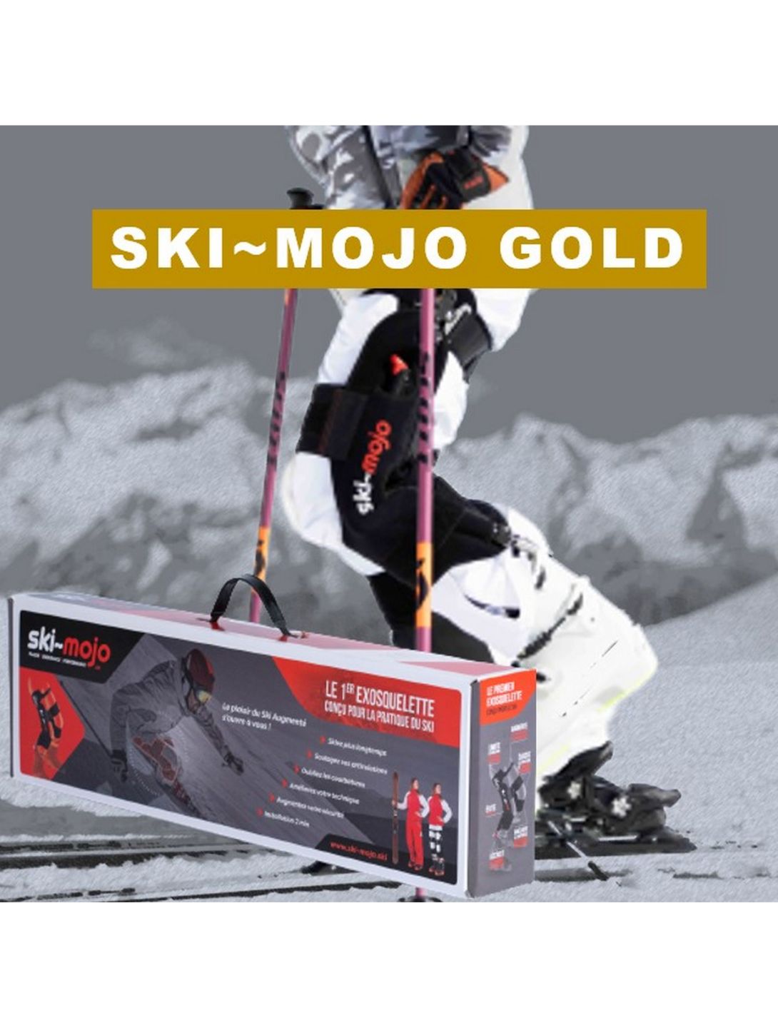 Ski-Mojo, Exoskeleton gold (>75kg) orthèse de ski unisexe noir 