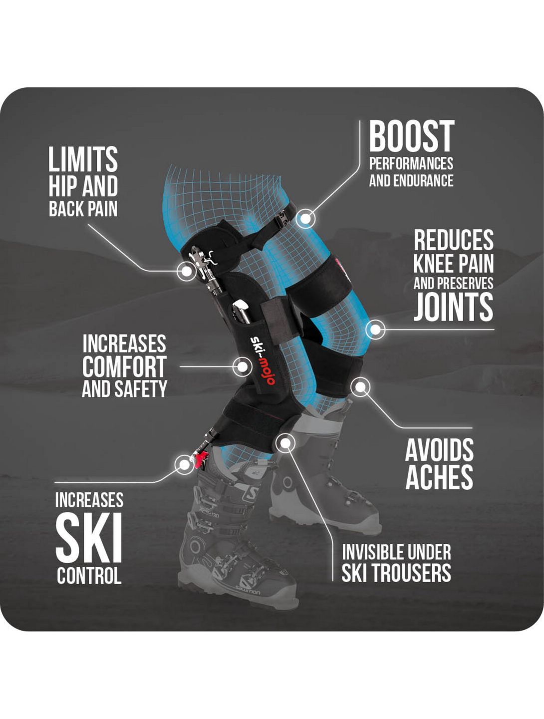 Ski-Mojo, Exoskeleton gold (>75kg) orthèse de ski unisexe noir 