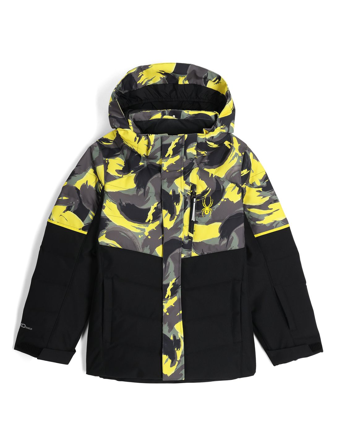 Spyder, Impulse Synthetic Down veste de ski enfants Camouflage Acid Yellow jaune, noir 