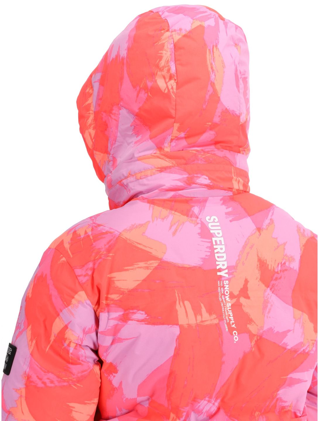 Superdry, Hooded Ski Boxy Puffer veste de ski femmes Brush Camo Coral rose 