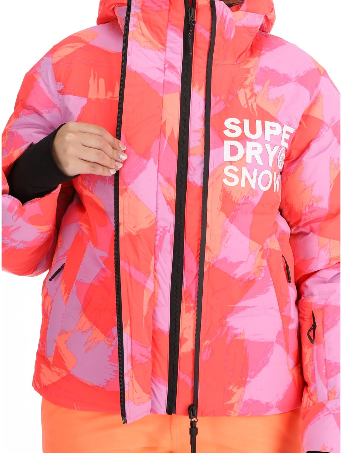 Superdry, Hooded Ski Boxy Puffer veste de ski femmes Brush Camo Coral rose 