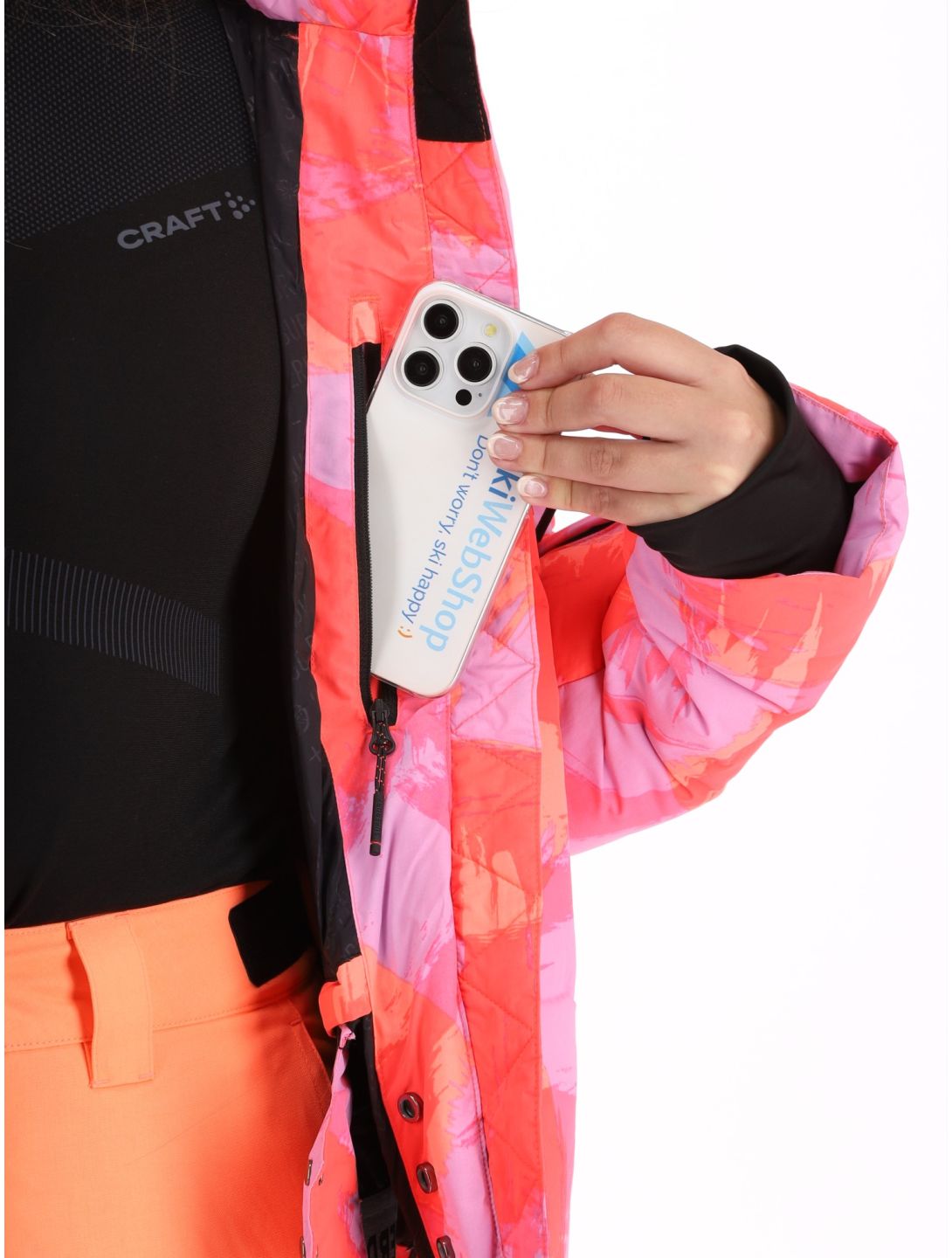 Superdry, Hooded Ski Boxy Puffer veste de ski femmes Brush Camo Coral rose 