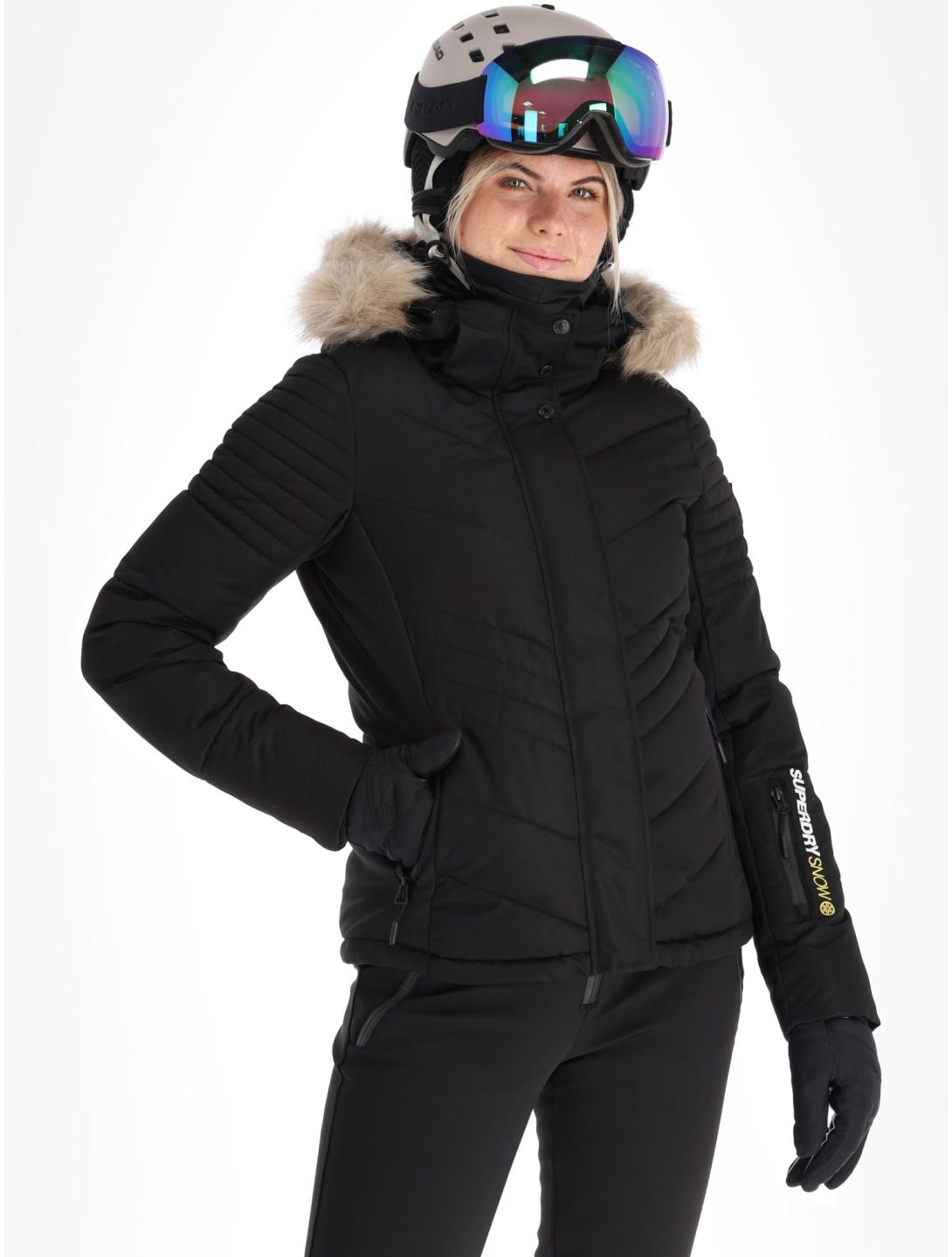 Superdry, Ski Luxe Puffer veste de ski femmes Black noir 