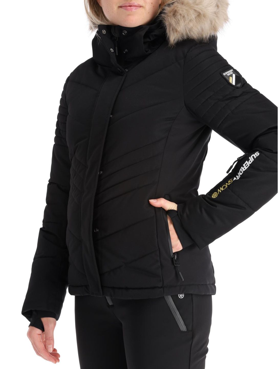 Superdry, Ski Luxe Puffer veste de ski femmes Black noir 