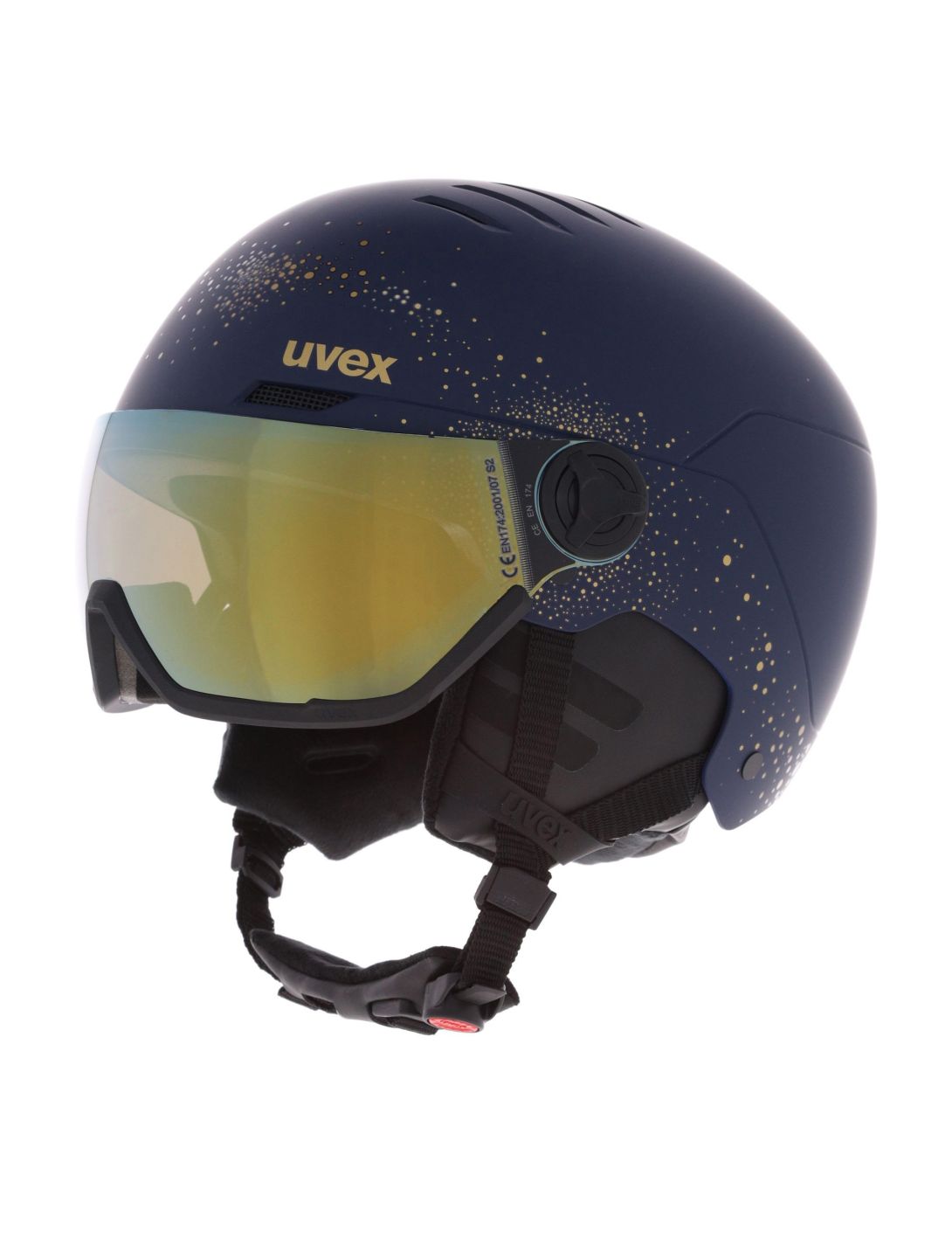 Uvex, Wanted Visor Women Edition casque de ski avec visière unisexe Polar Sparkle / Mirror Gold bleu 