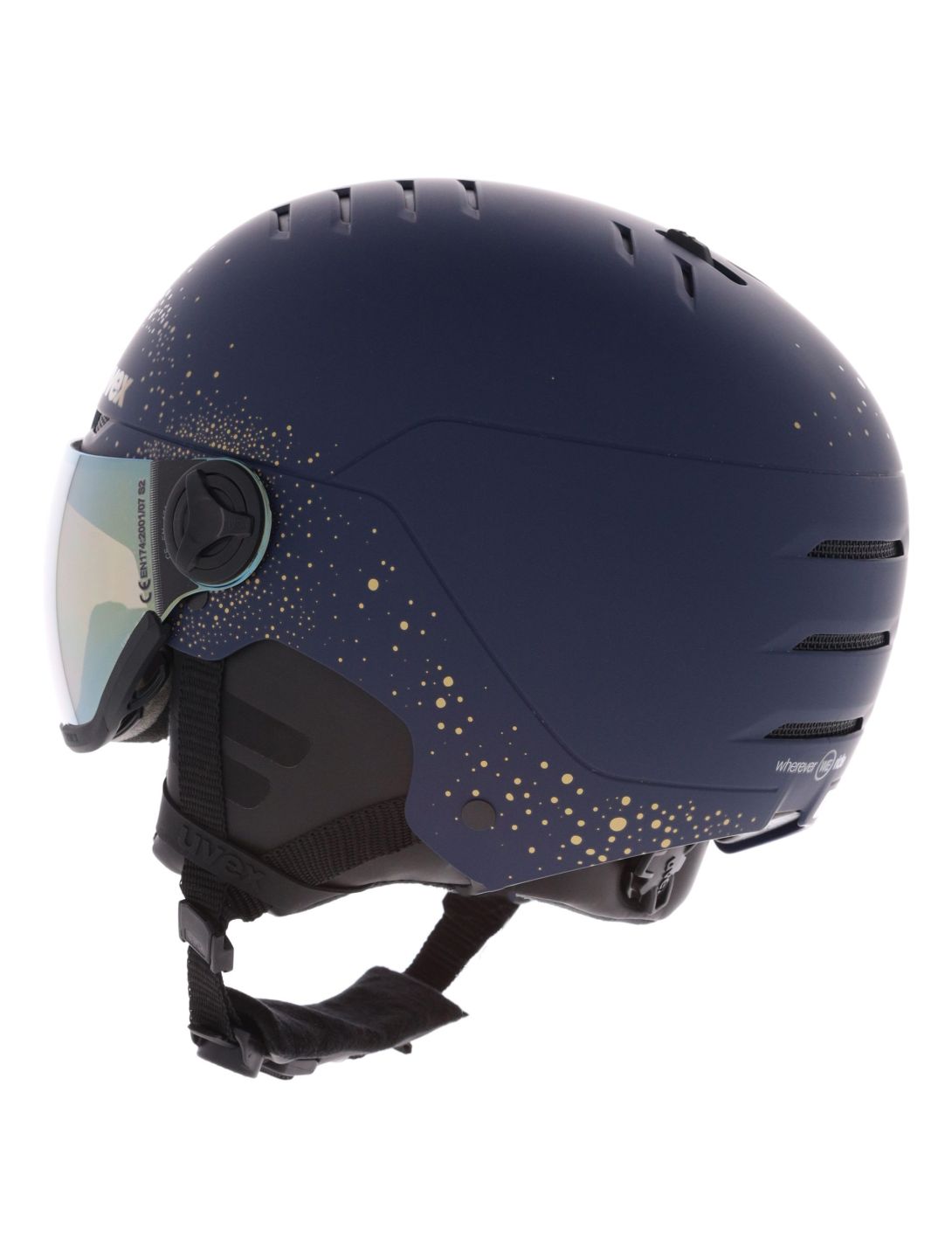 Uvex, Wanted Visor Women Edition casque de ski avec visière unisexe Polar Sparkle / Mirror Gold bleu 