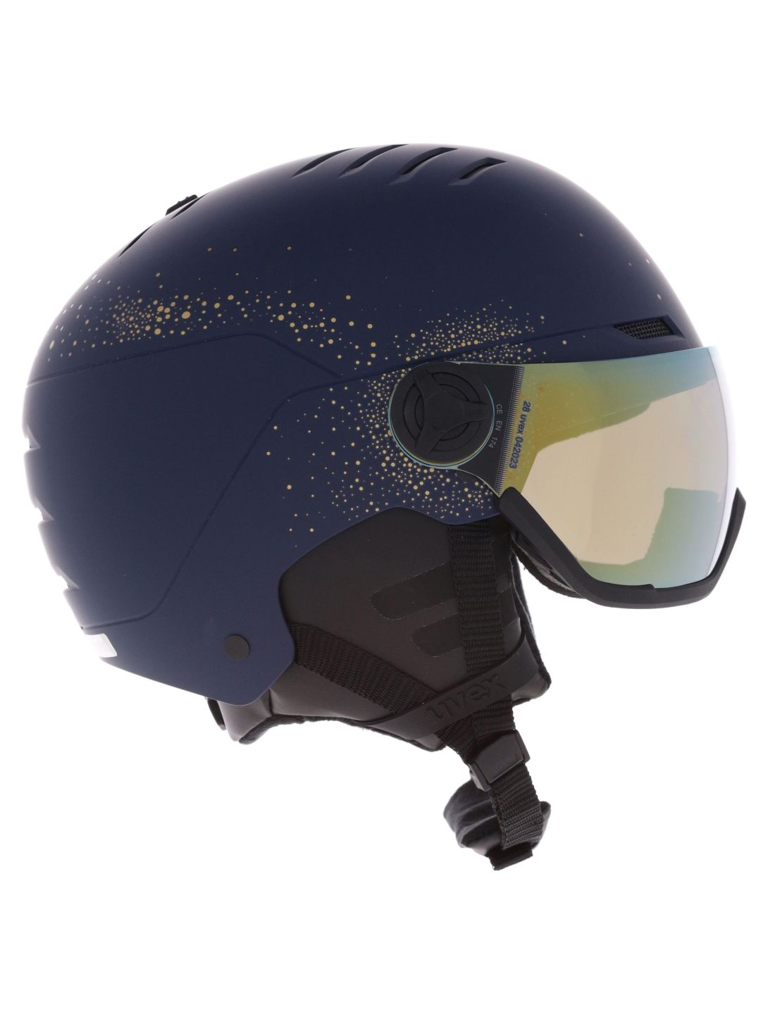 Uvex, Wanted Visor Women Edition casque de ski avec visière unisexe Polar Sparkle / Mirror Gold bleu 