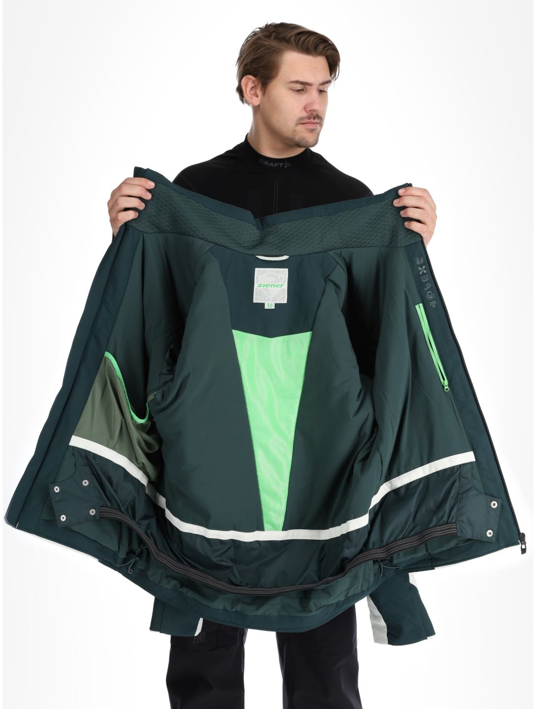 Ziener, Taponga veste de ski hommes Dark Jungle blanc, vert 