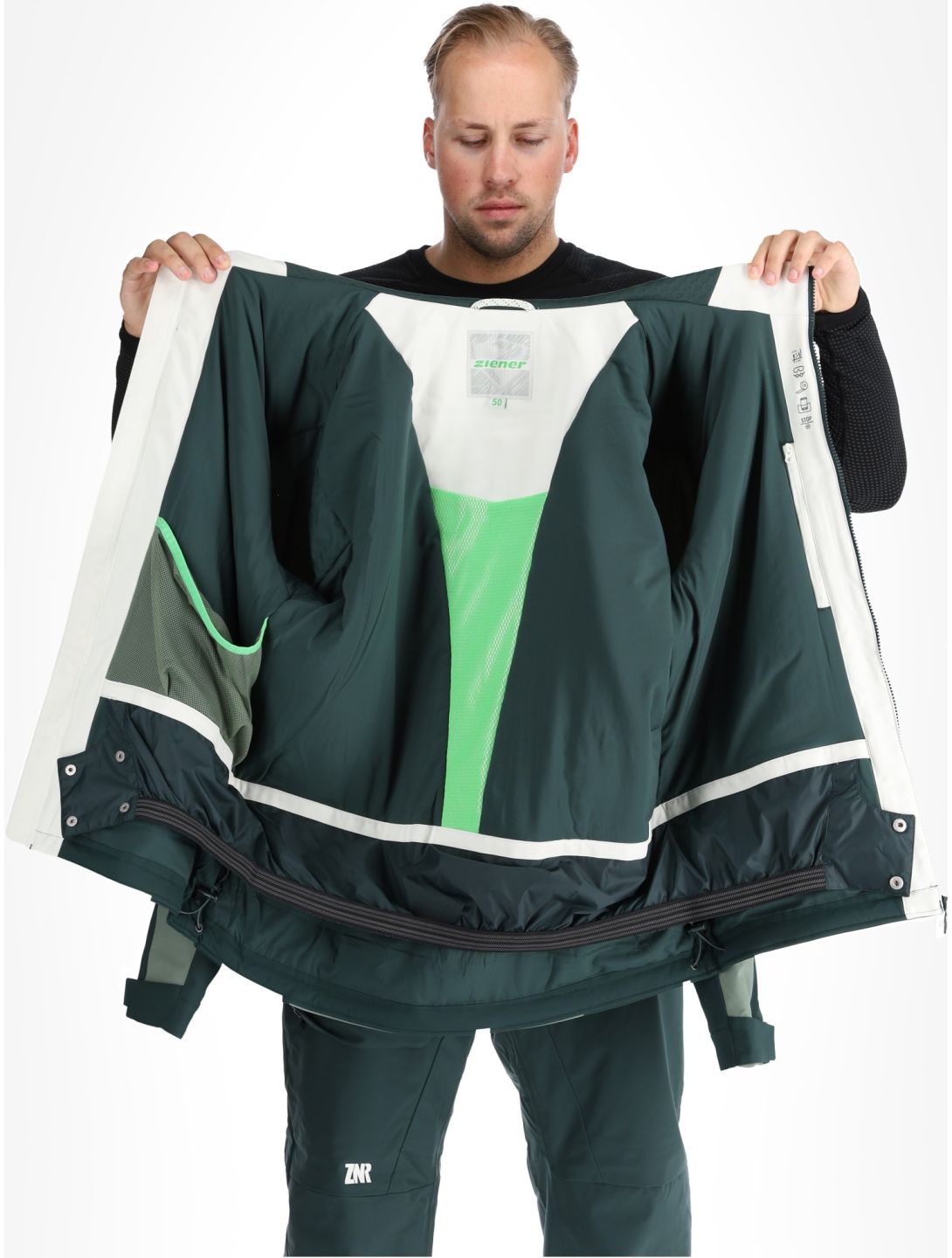 Ziener, Timbarra veste de ski hommes Dark Jungle blanc, vert 