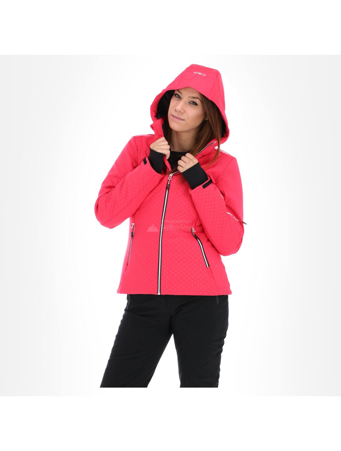 CMP, Softshell jacket zip hood, softshell ski jacket, women, rhodamine pink