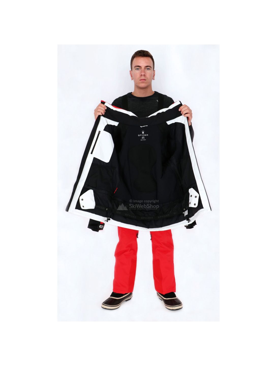 Spyder, veste de ski blanc, noir, rouge 