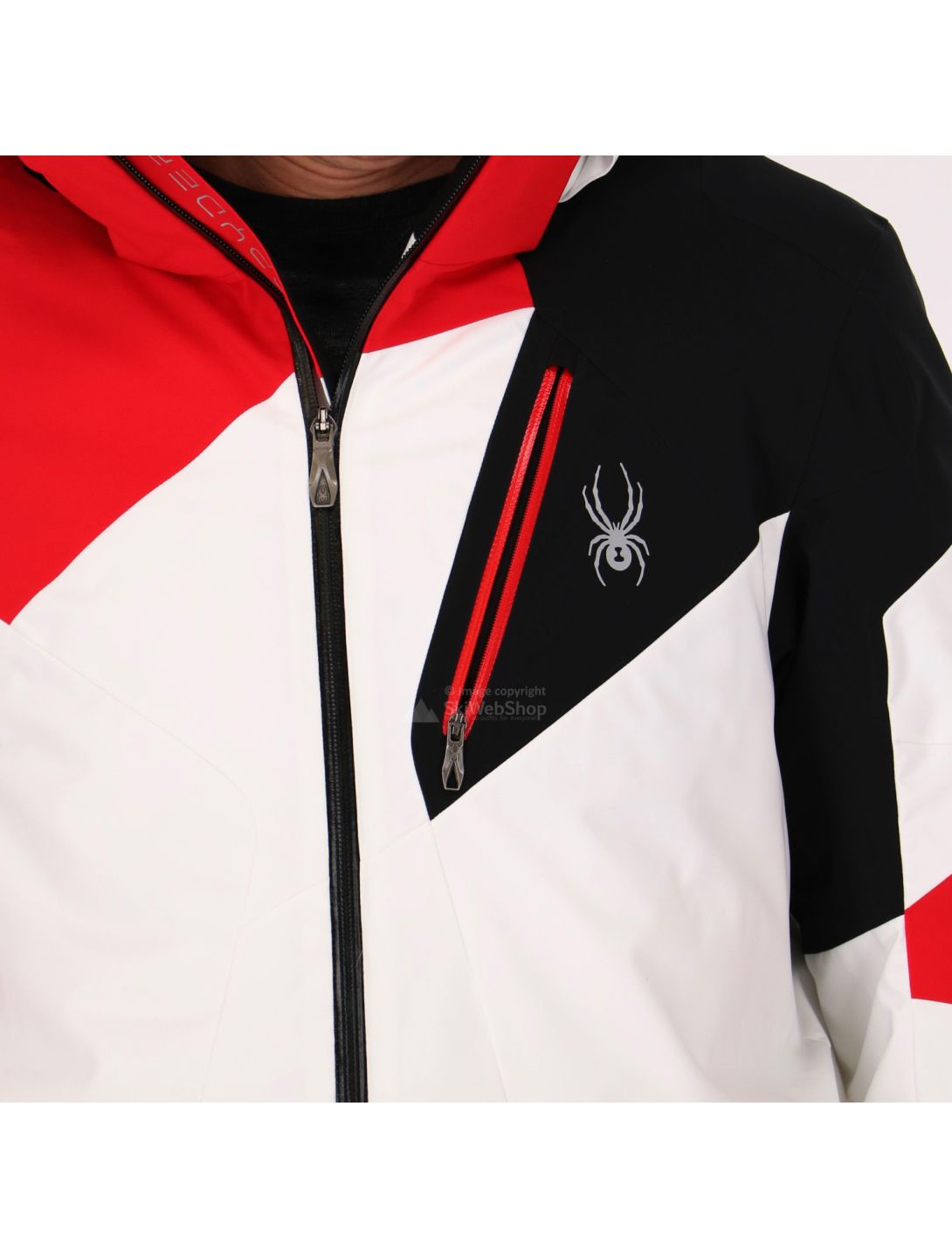 Spyder, veste de ski blanc, noir, rouge 