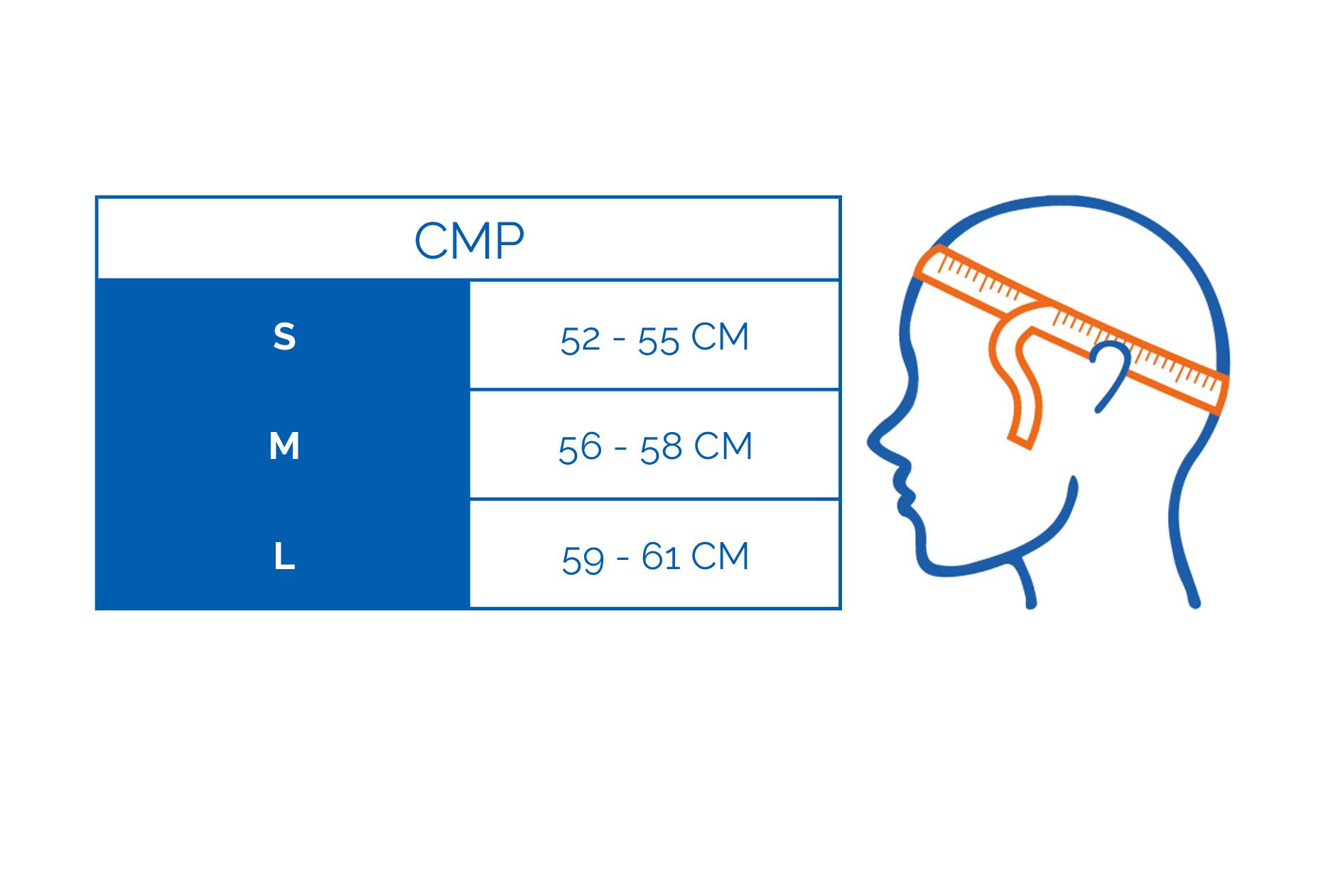 Tableau des tailles du casque de ski CMP